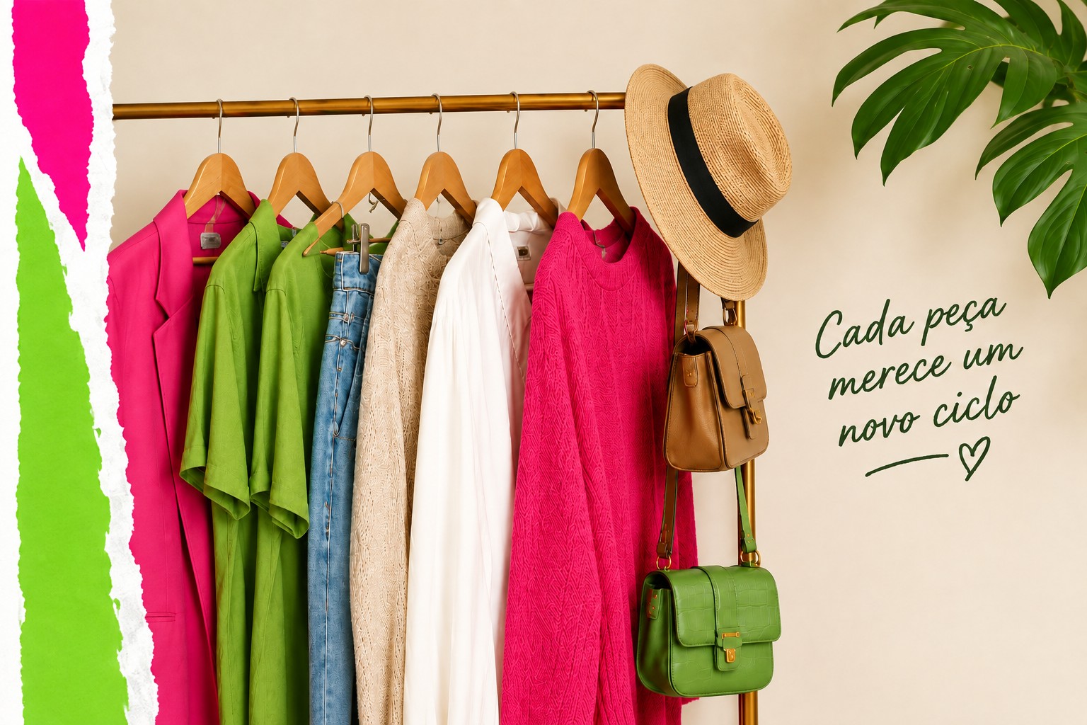 Arara com roupas e acessórios do brechó
